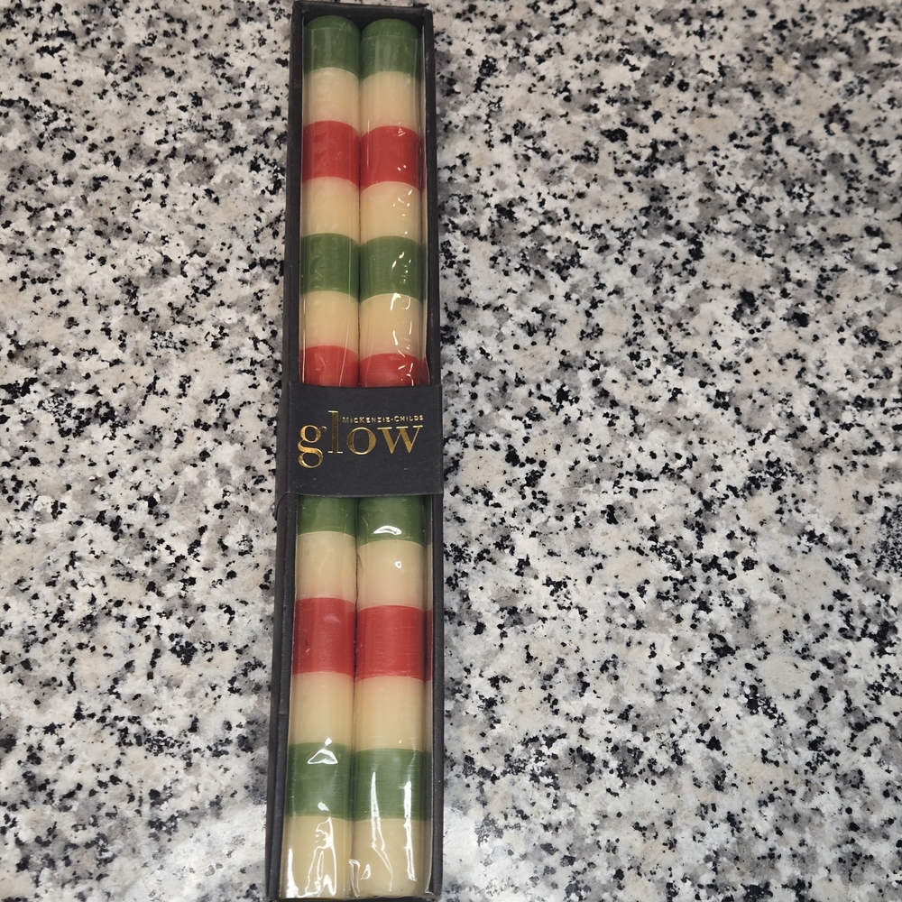 MacKenzie-Childs Glow Multi Bands Dinner Candles - Set of 2